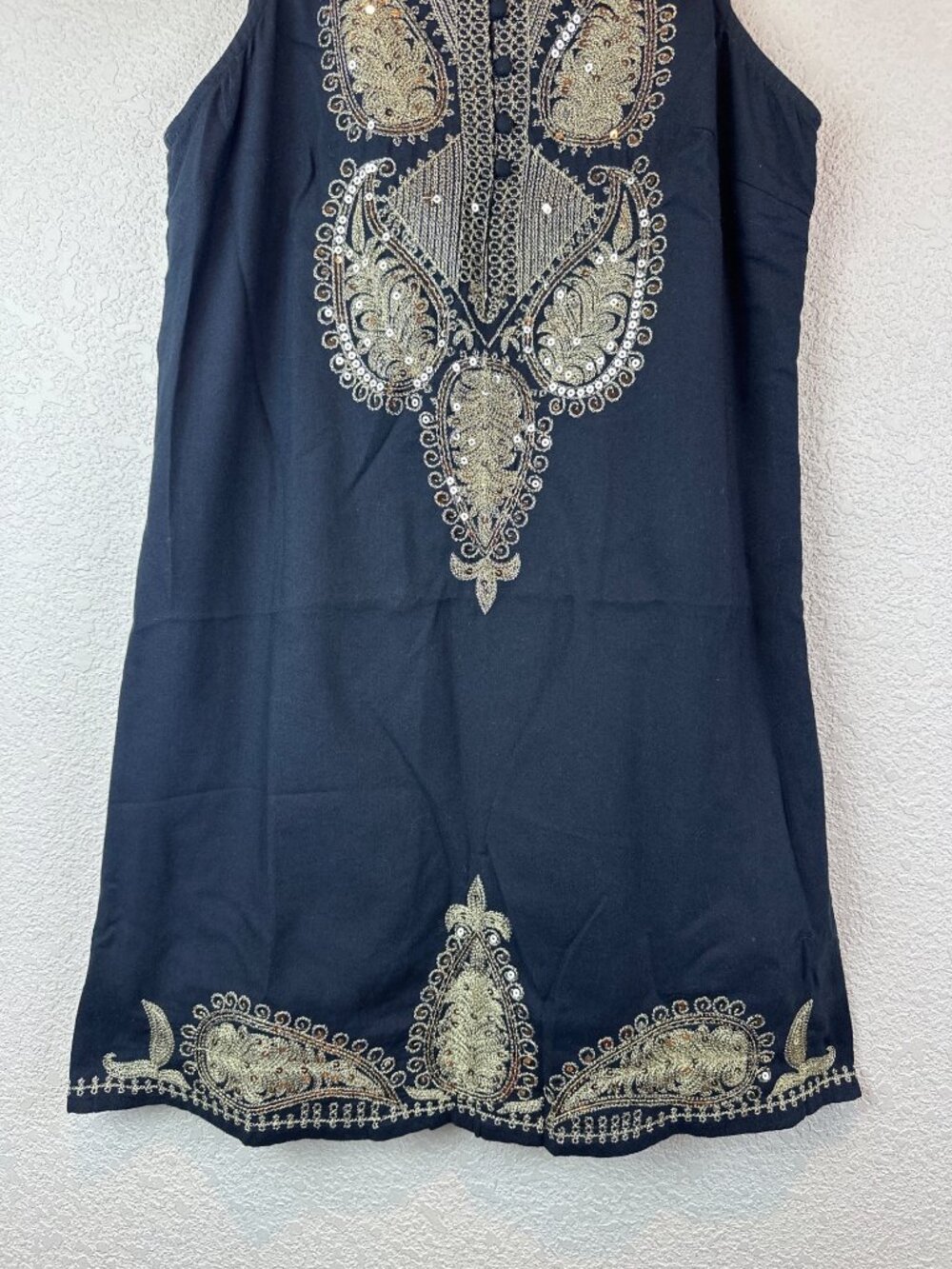 Free People Black Embroidered Sleeveless Tunic Dress Size 4 Boho Artsy - Picture 6 of 12